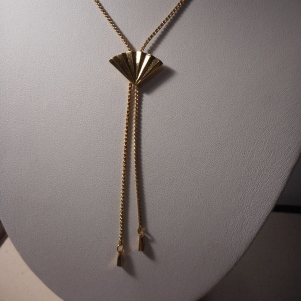 "Gold Tone Fan Lariat Necklace "